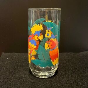 Vintage 80’s Libbey Colorful Parrot Glass Tumbler 16 oz.